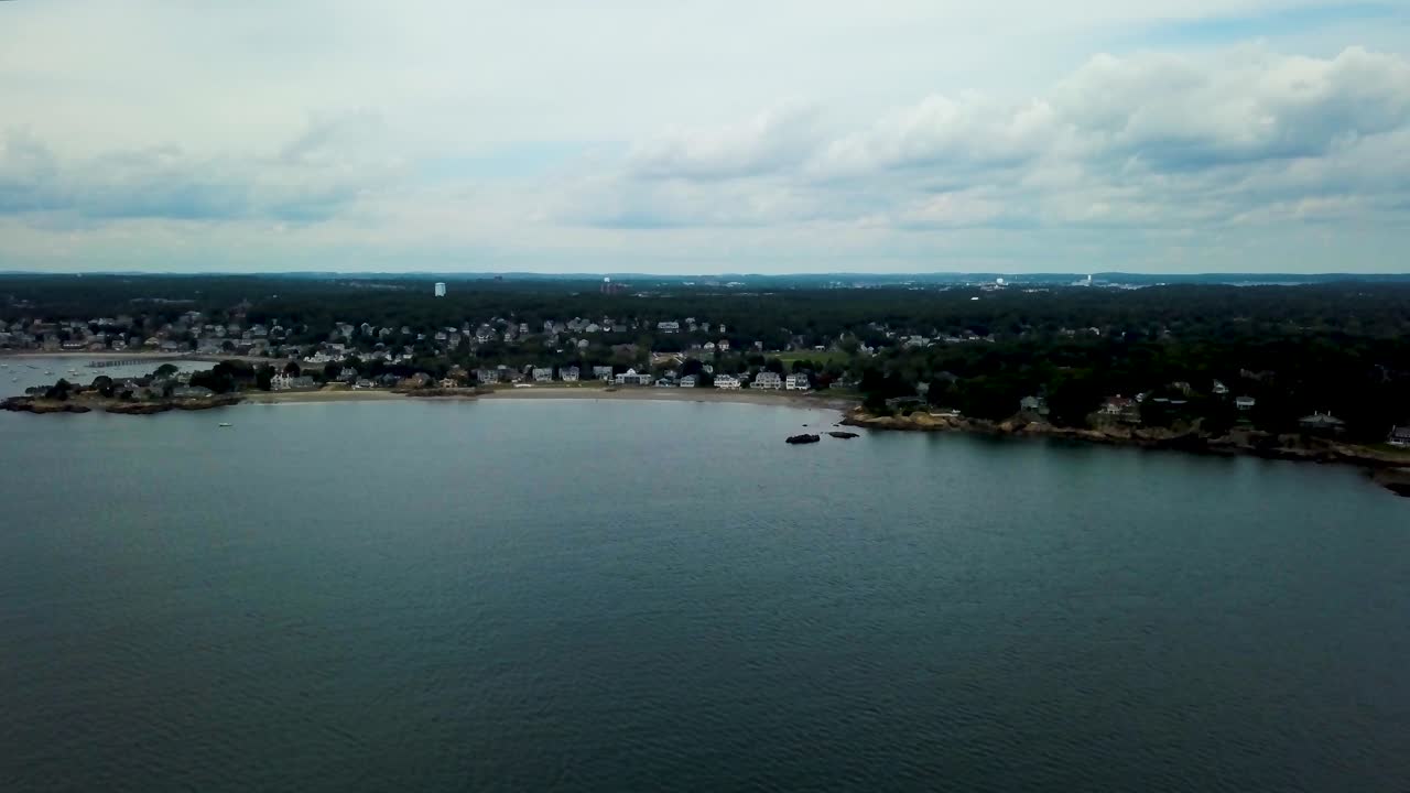 View of the beach and coastline in Swampscott, Massachusetts, USA, Sunset time at low tide