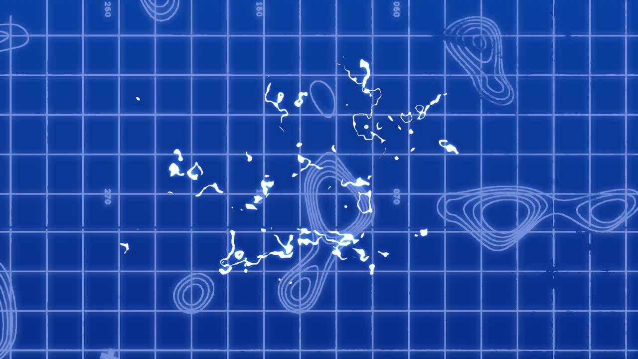 파란색 배경에 isohypses 위에 색 모양의 애니메이션