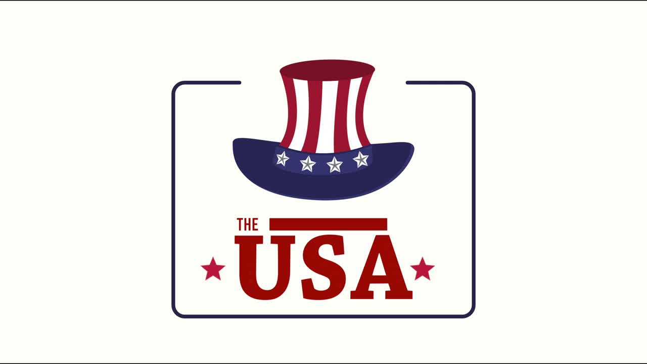 bandera de los estados unidos de américa en animación de sombrero