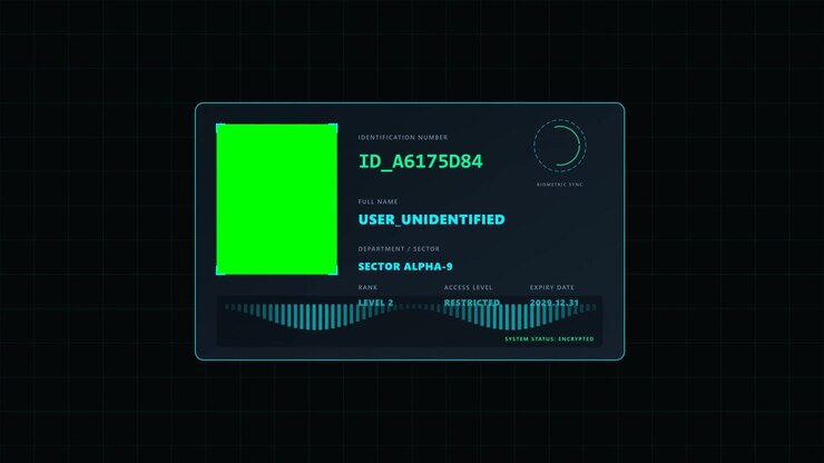 Futuristic Digital Identification Card Interface with Green Screen Placeholder