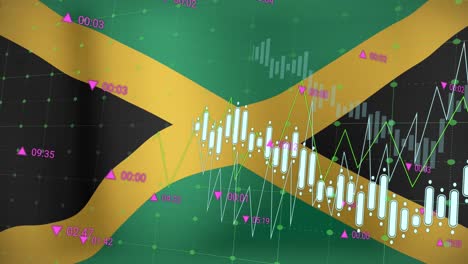 Animation-of-data-processing-over-flag-of-jamaica