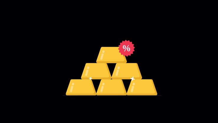 Animated Gold Bars Stacking with Percentage Discount Symbol