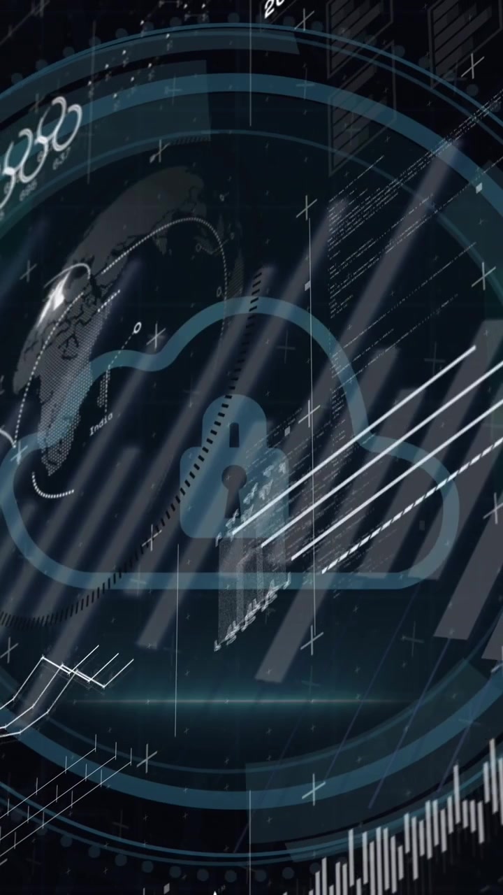 Animation of digital interface with data processing over black background