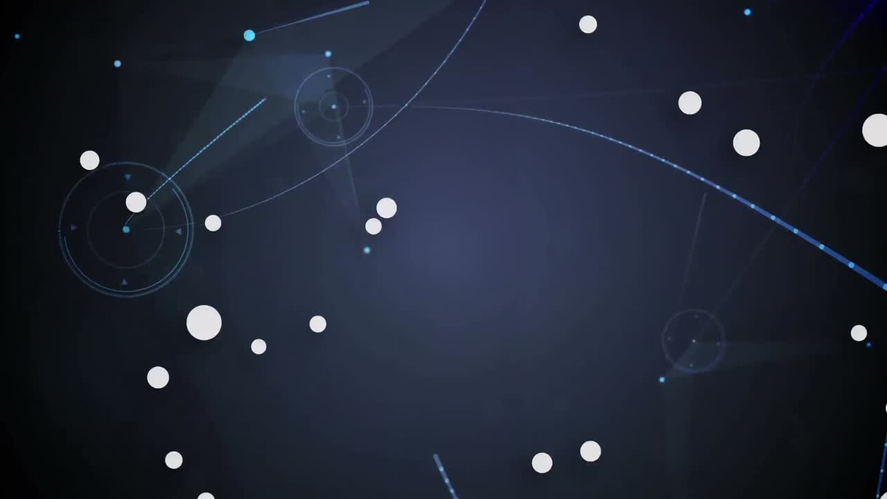 animación digital de múltiples puntos contra la red de plexo y punto de luz sobre fondo azul