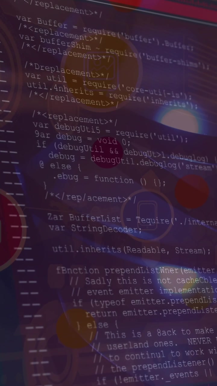 Animazione di fascio di luce e icone digitali su elaborazione dati, su sfondo blu.