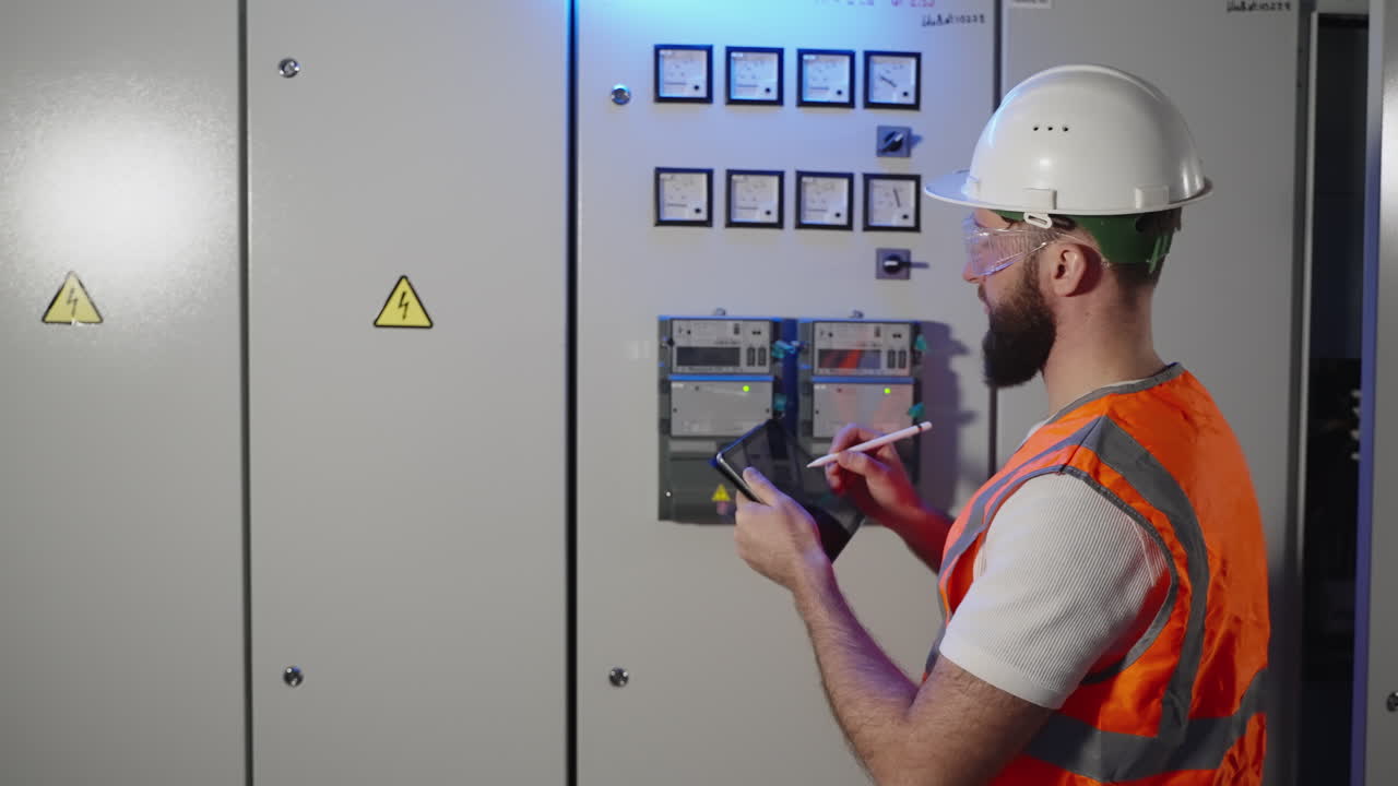 инженер проверяет электрическую панель