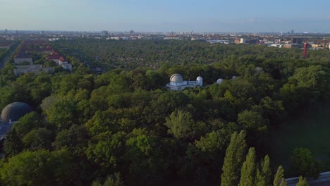 spectacular aerial top view flight berlin city astronomical observatory germany in europe, summer day 2023