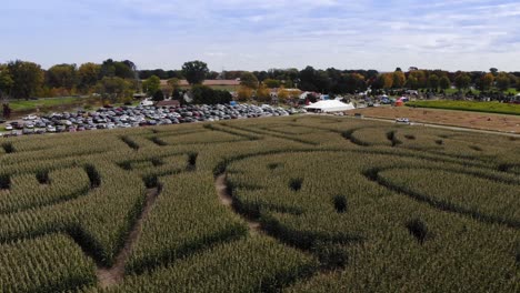 an aerial view of a michigan farm corn maze in late autumn