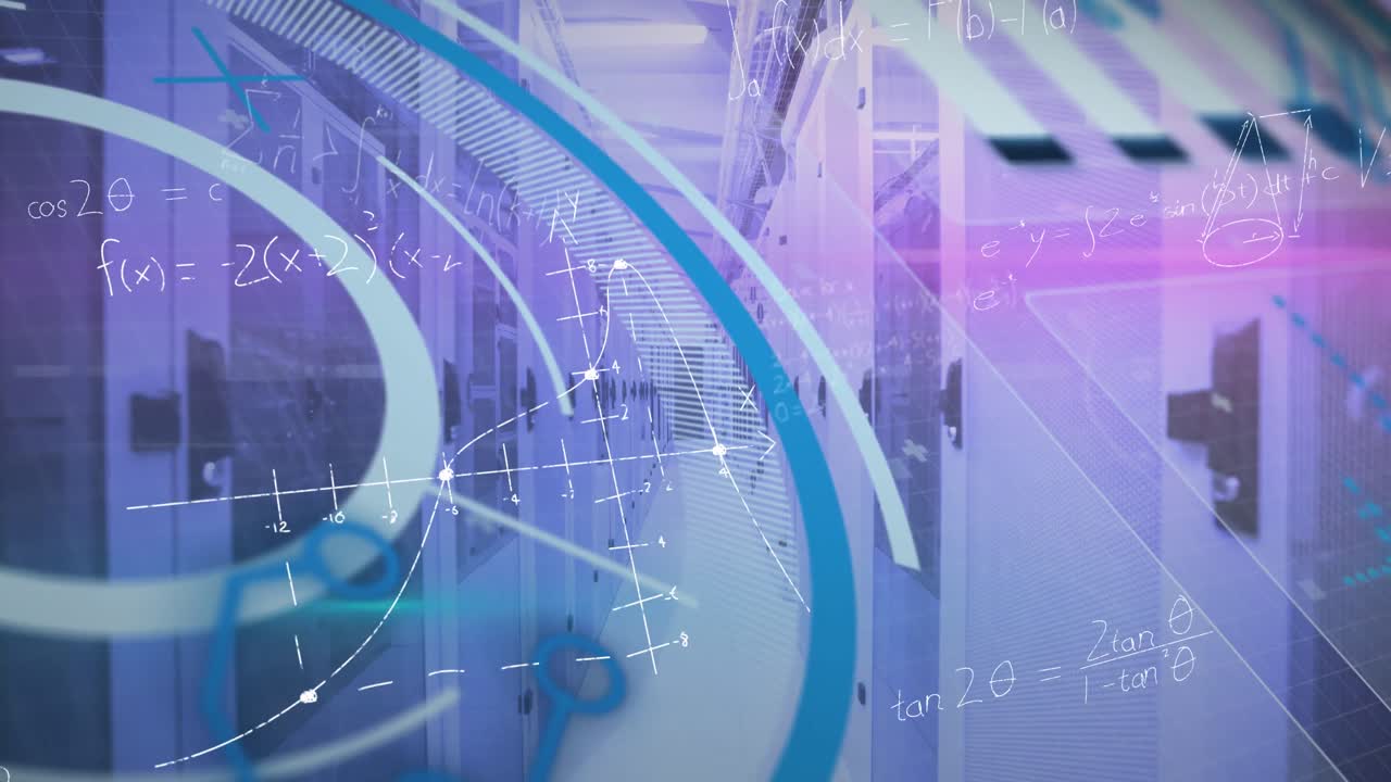 스 스캔 및 데이터 처리의 애니메이션은 사무실에서 일하는 vr 헤드에서 사람 위에 있습니다.