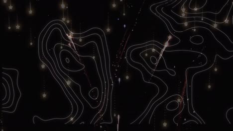 Animation-Von-Weißen-Linien-über-Explodierenden-Feuerwerkskörpern-Und-Fallenden-Punkten