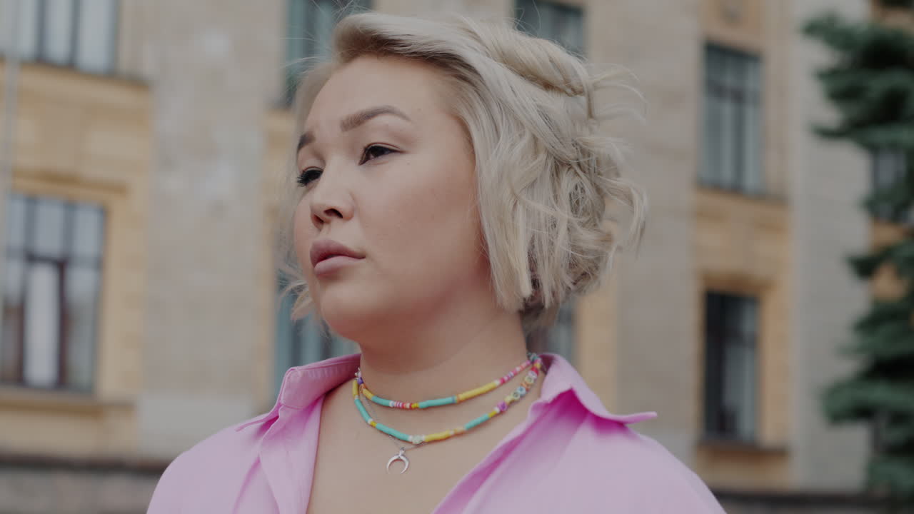 Woman in Pink Shirt, City Portrait