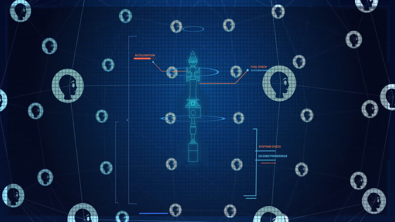 Animation of networks of connections, scientific data processing and ai icons