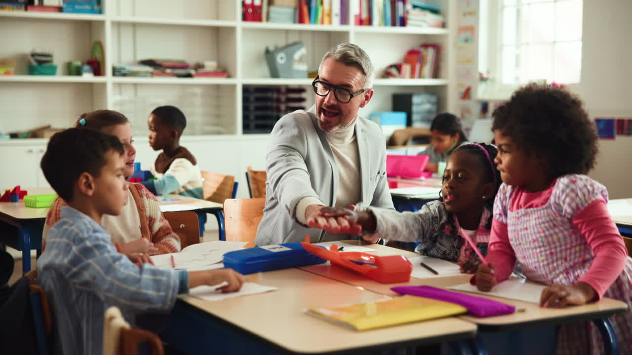 Teacher and Students Celebrating Success in Classroom