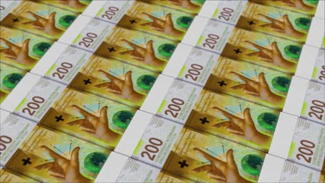 200 swiss franc banknotes printing by a money press