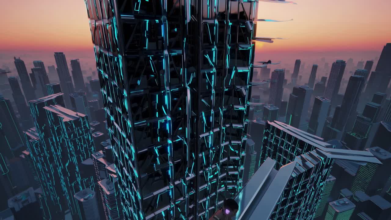 paisaje urbano cyberpunk con persona