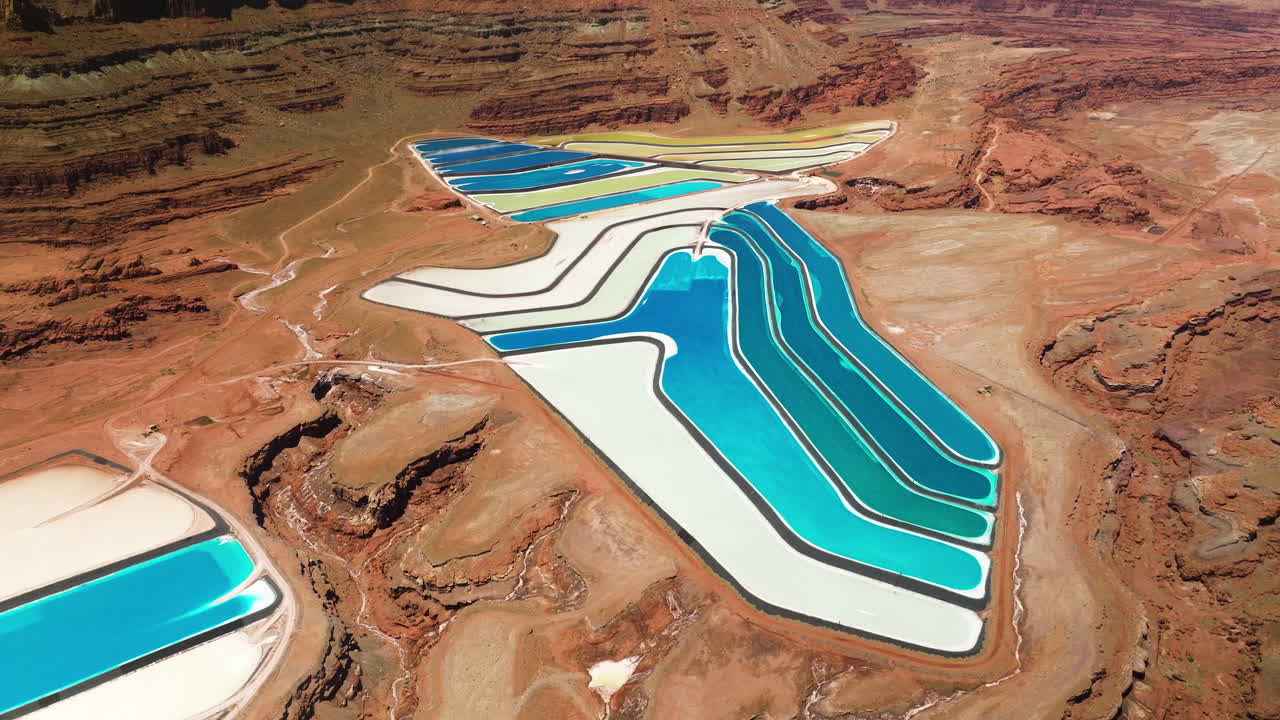 White And Blue Color Of Water In Potash Evaporation Ponds In Moab, Utah, USA
