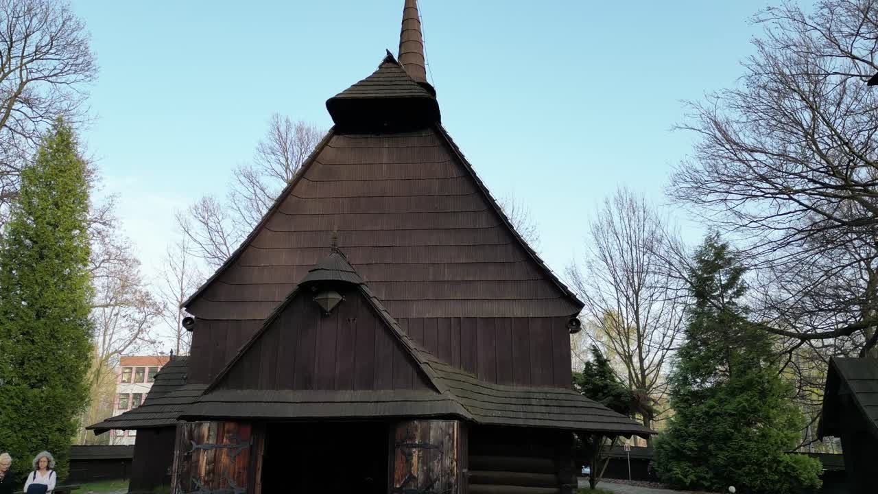 Exterior view of a wooden church