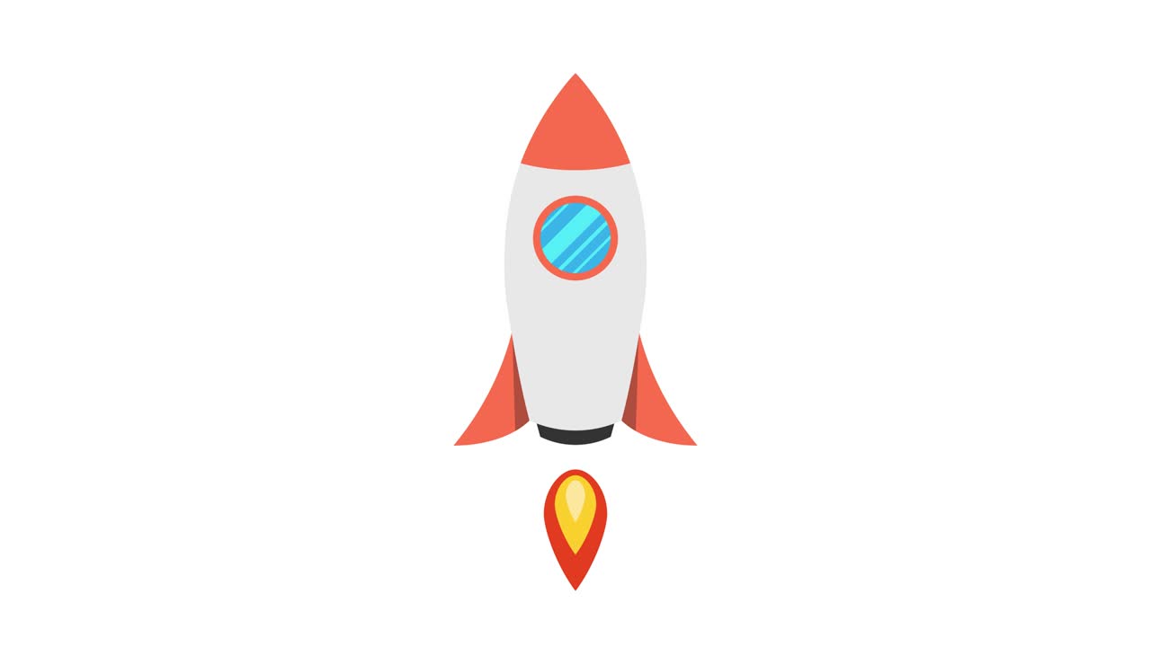 Cartoon rocket ship flying up on white background. Loop animation. 4K resolution.