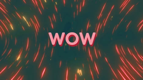 animación digital del texto wow contra rastros de luz roja y amarilla sobre fondo gris
