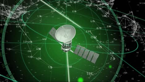animación de iconos digitales y procesamiento de datos a través de números y satélites