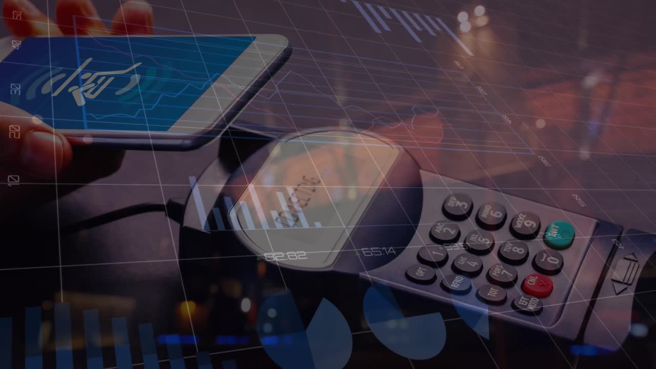 animazione dell'elaborazione dei dati sul pagamento a mano con smartphone