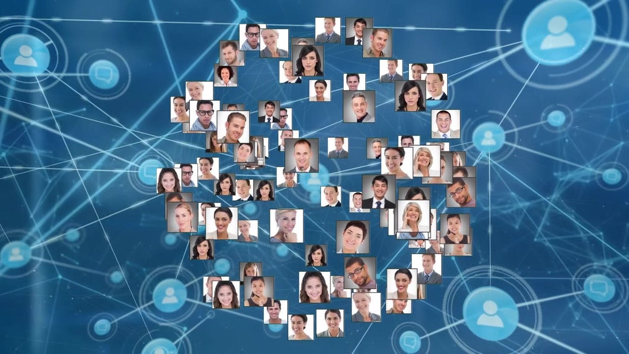 Animation of people icons over blue background