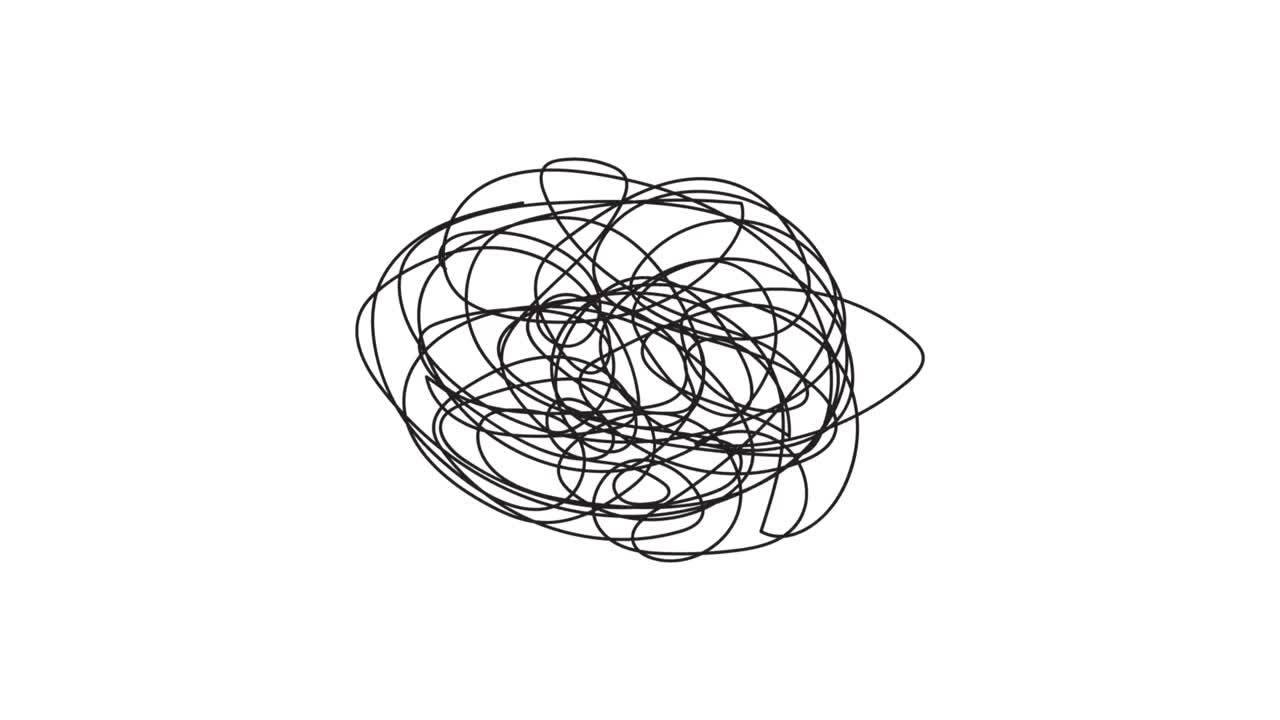 Hand drawn doodle of tangled scribble line animation isolated on white background
