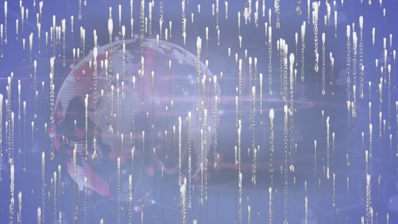 파란색 배경 위에 지구를 가진 데이터 처리의 애니메이션