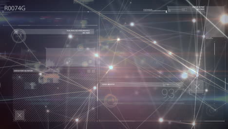 animación del procesamiento de datos y la red de conexiones sobre fondo negro