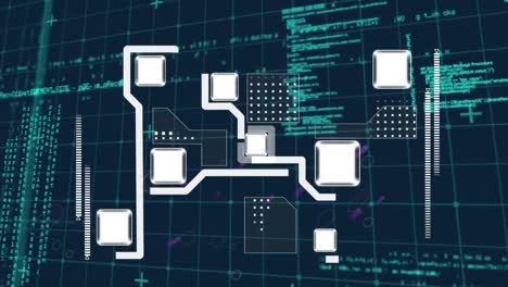 animación del procesamiento de datos y la red de conexiones a través de la cinta