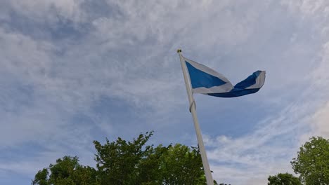 scottish flag waving against a cloudy sky