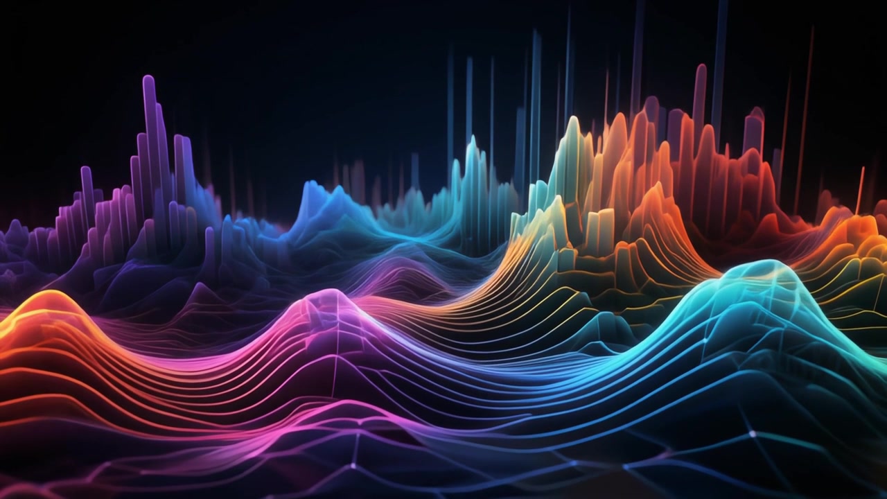 Abstract Digital Sound Wave Visualization with Vibrant Neon Colors