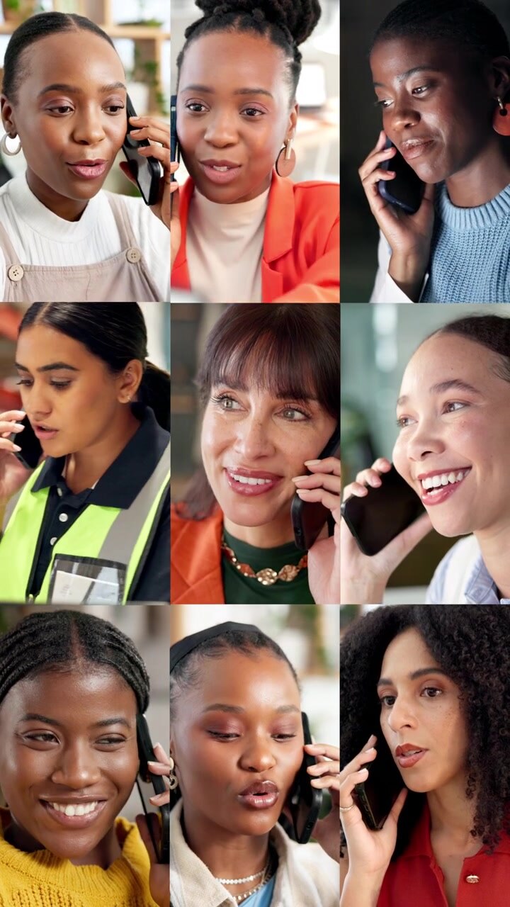 Gruppo eterogeneo di persone che parlano al telefono cellulare