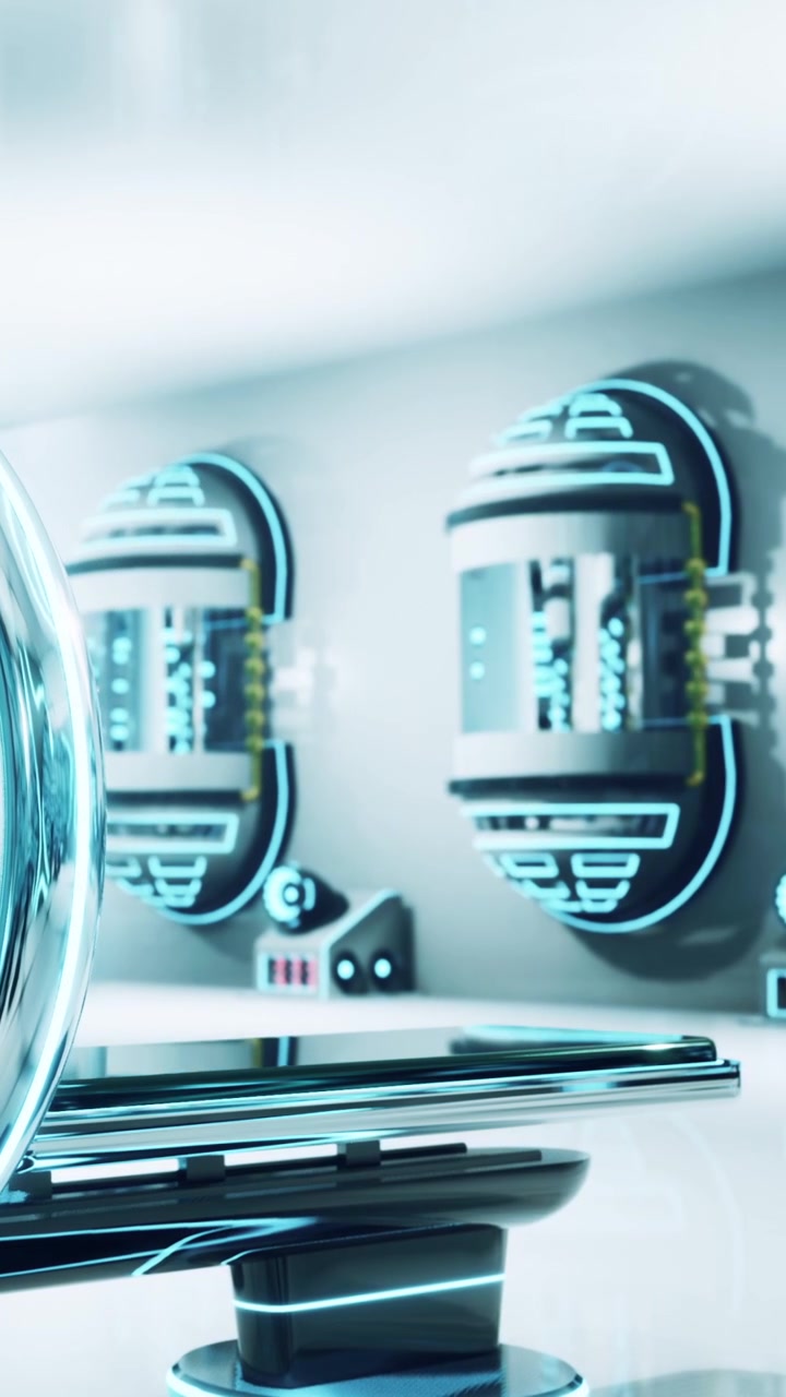 Technology station in a futuristic setting with advanced equipment