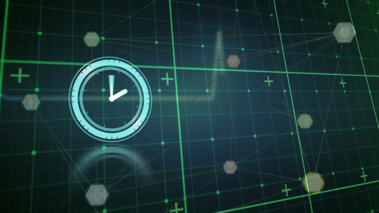 animación del procesamiento de datos digitales sobre el reloj