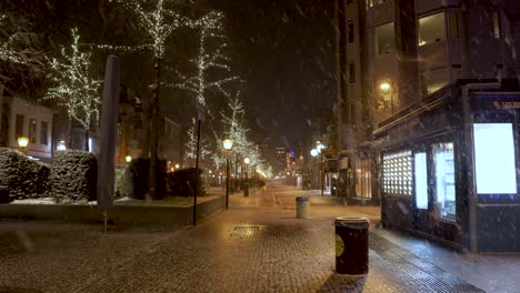 snowy night street view