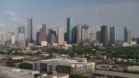 drone view of downtown houston cityscape