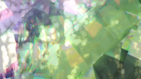 animación de cristales brillantes sobre árboles y puntos de luz.