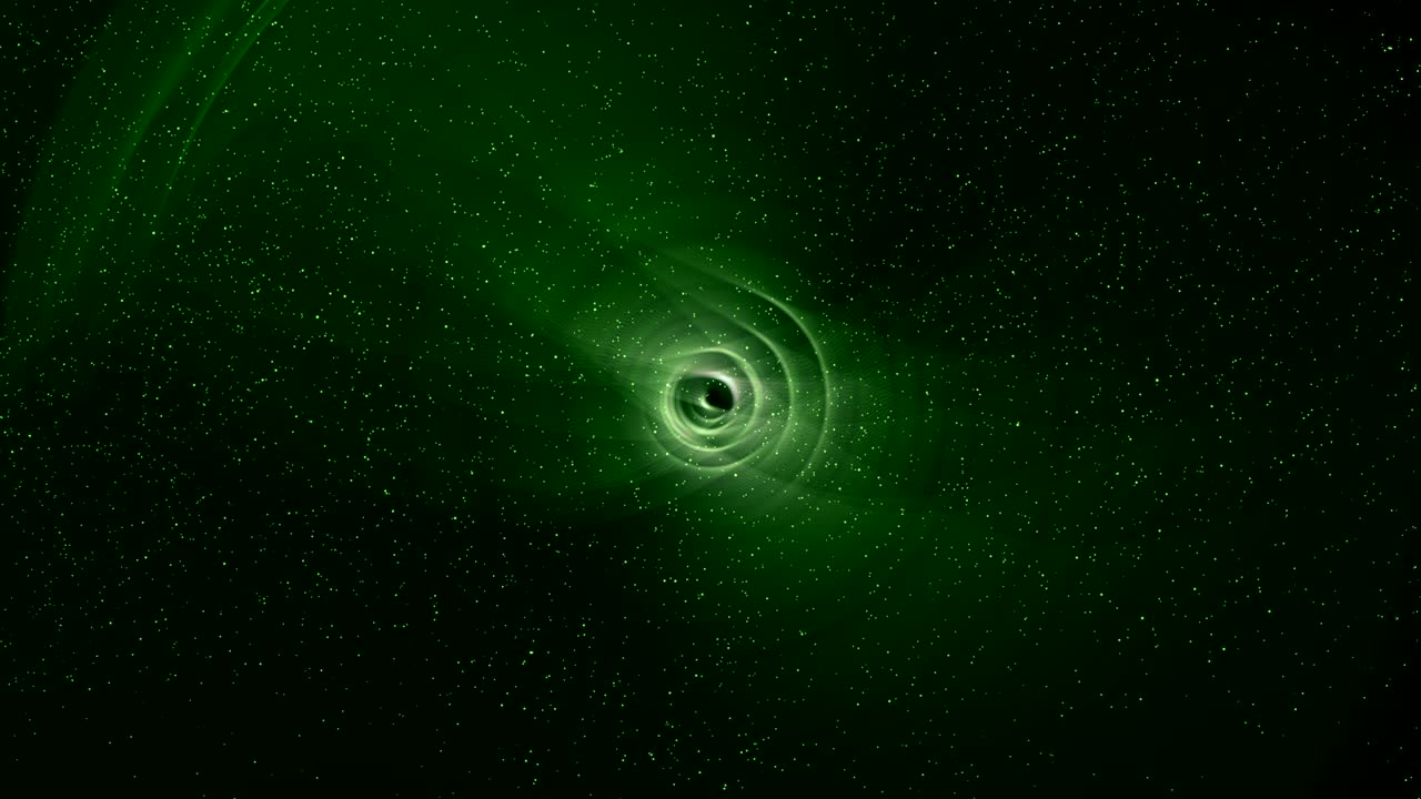 스파일 마법의 추상적인 녹색과 흐르는 입자 배경.