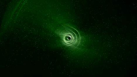 espiral mágico abstracto verde y el fondo de partículas que fluye. bucle sin costuras.