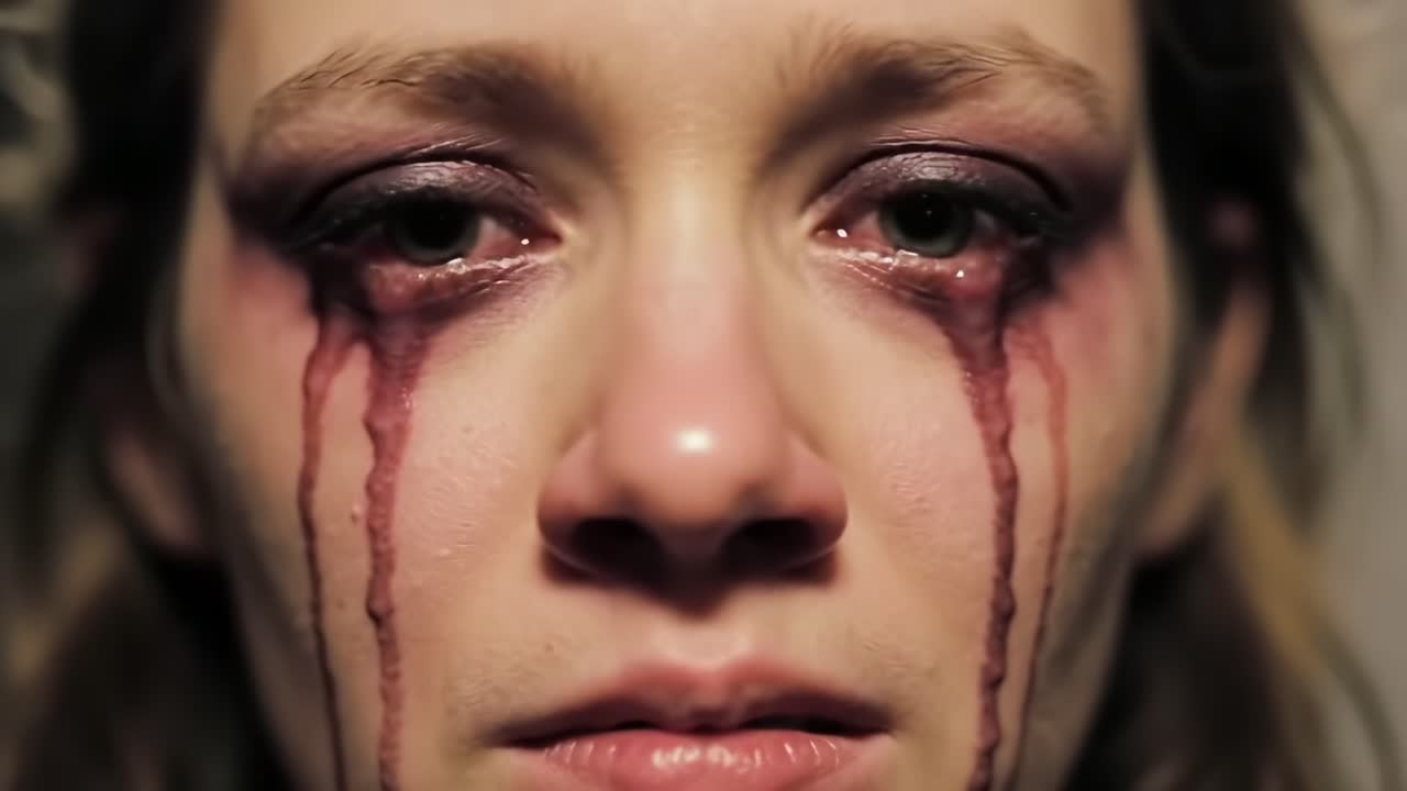 Intense Emotional Expression: A Cinematic Journey Through Pain and Vulnerability Captured in Two Striking Frames of a Tormented Face