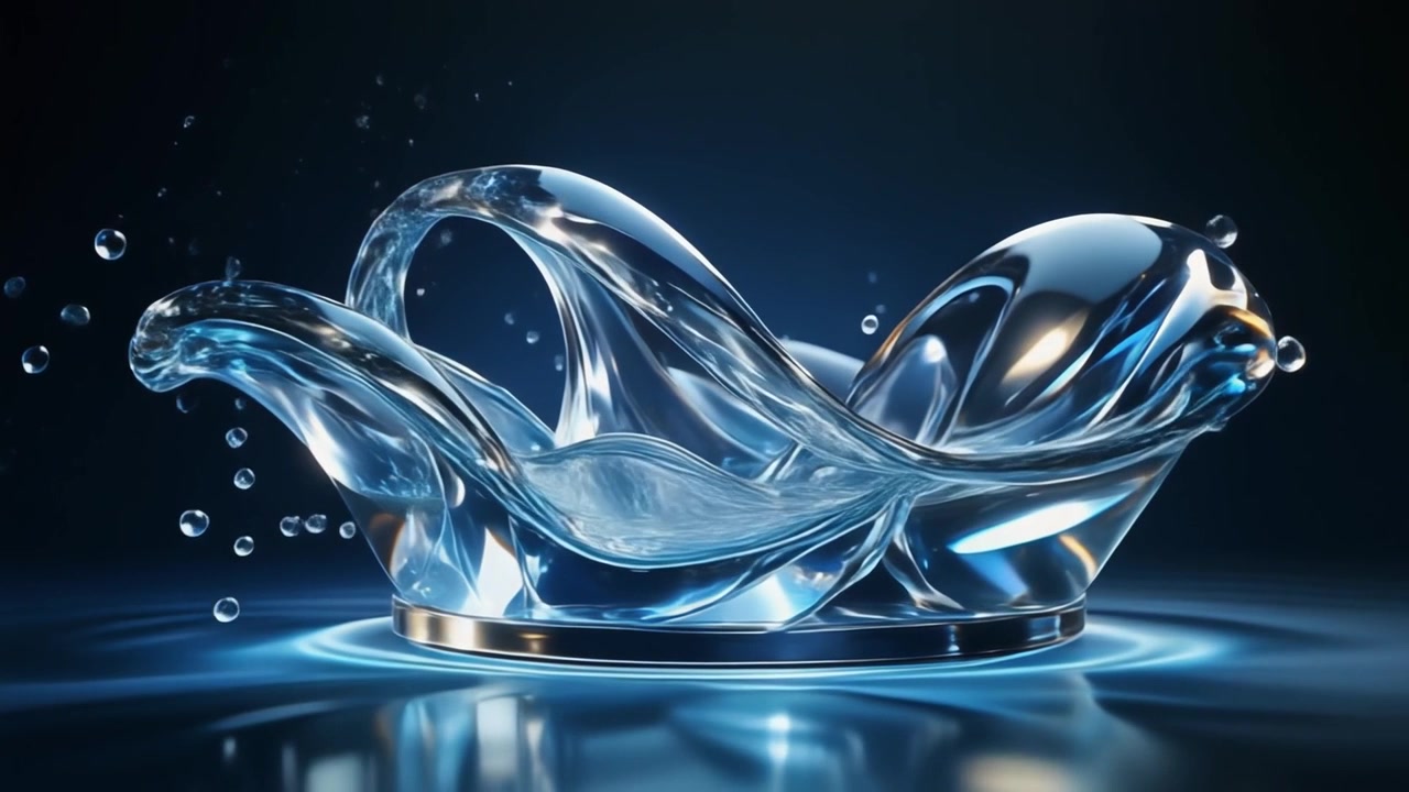 Scultura astratta di acqua liquida galleggiante su sfondo scuro