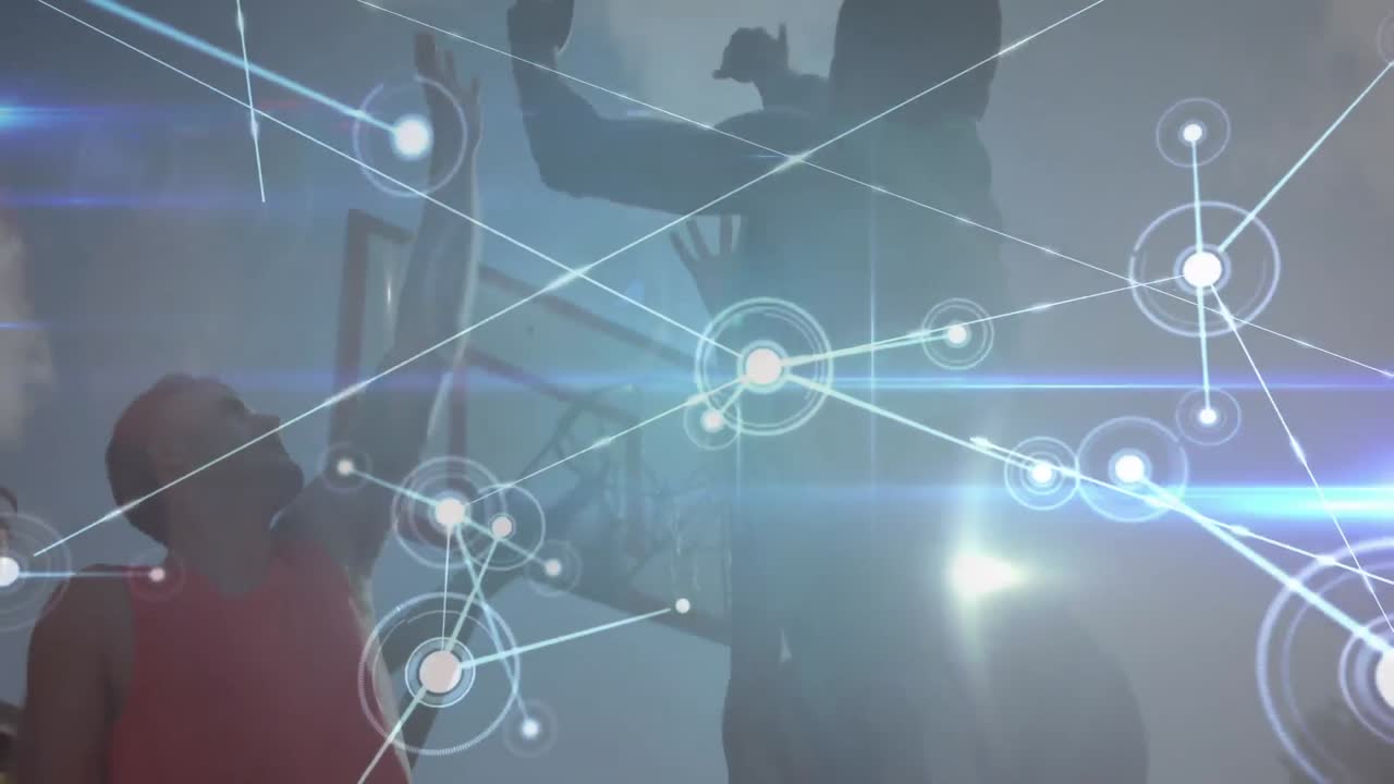 운동하는 여성에 대한 연결 네트워크의 애니메이션.