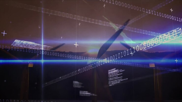 Animation of data processing over wind turbines