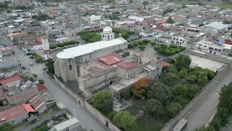 temple in downtown copandaro, michoacan with drone