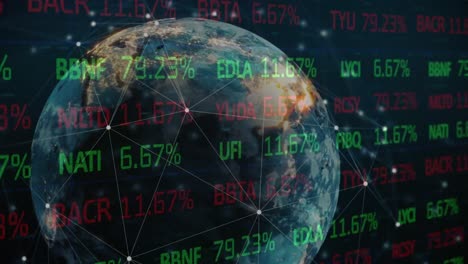 animation of globe and financial data processing on black background