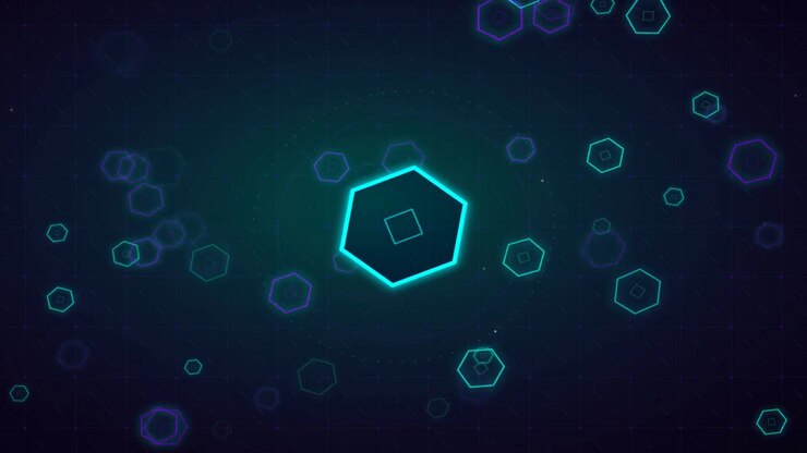Abstrakter digitaler Hintergrund mit leuchtenden Sechsecken und geometrischen Mustern