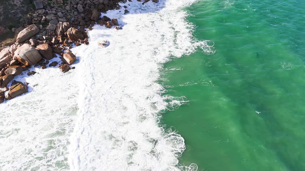 Aerial View Tilt of the Coast and the Rocks in Ninh HảI District.