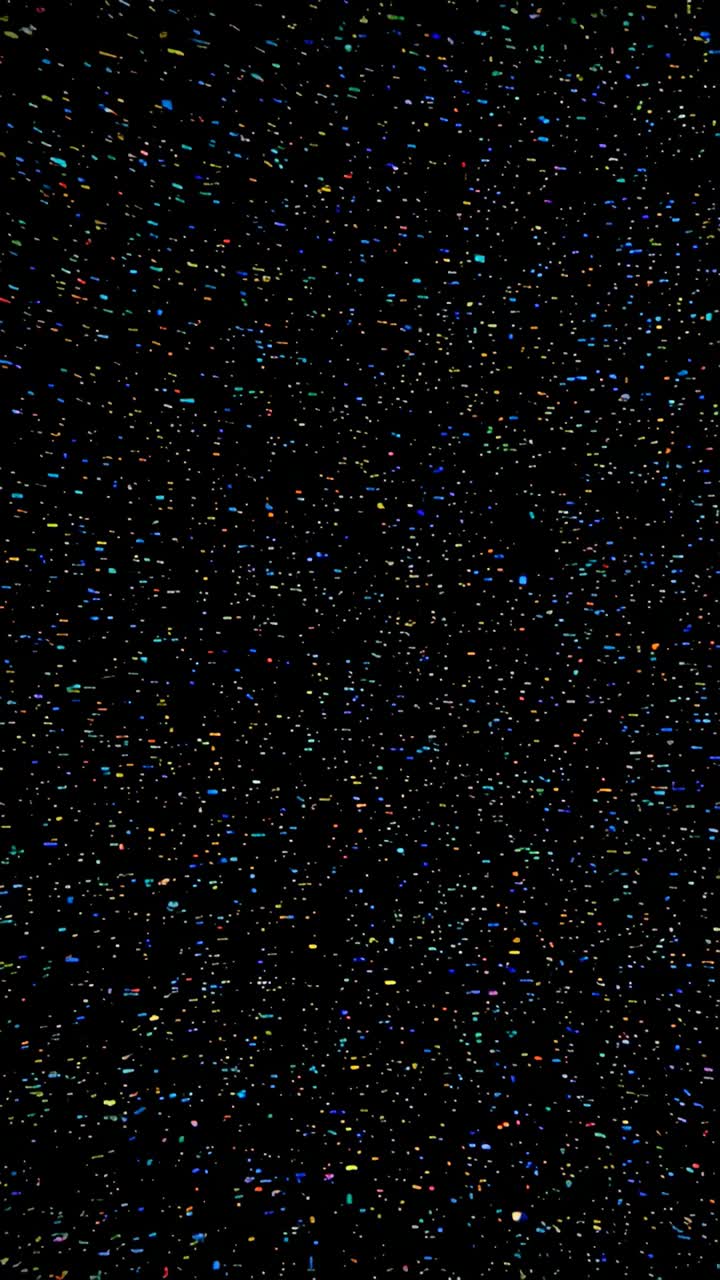 Vertical video: Bursting centered starfield fragmenting into green-blue clouds in dark void