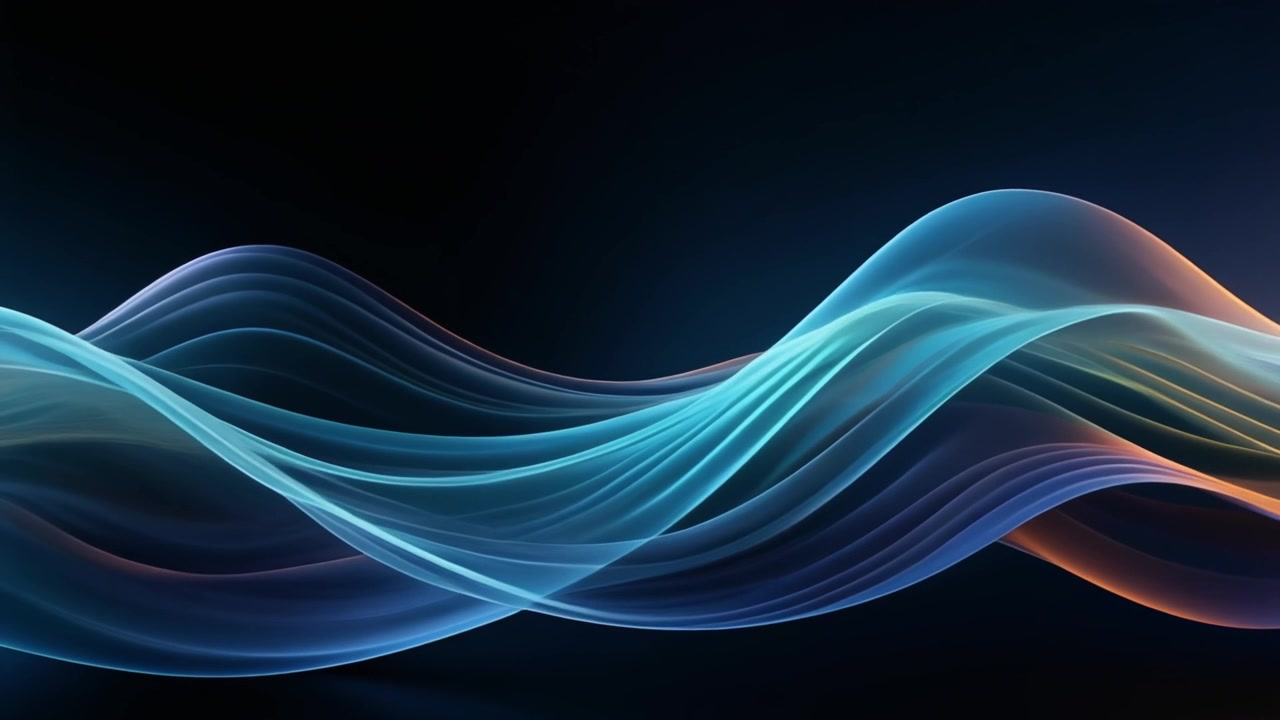 Abstract Flowing Blue and Orange Light Waves on Black Background